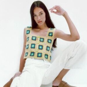 Zara crochet knit Crop top ~ M vintage Retro Boho colorful “granny square”